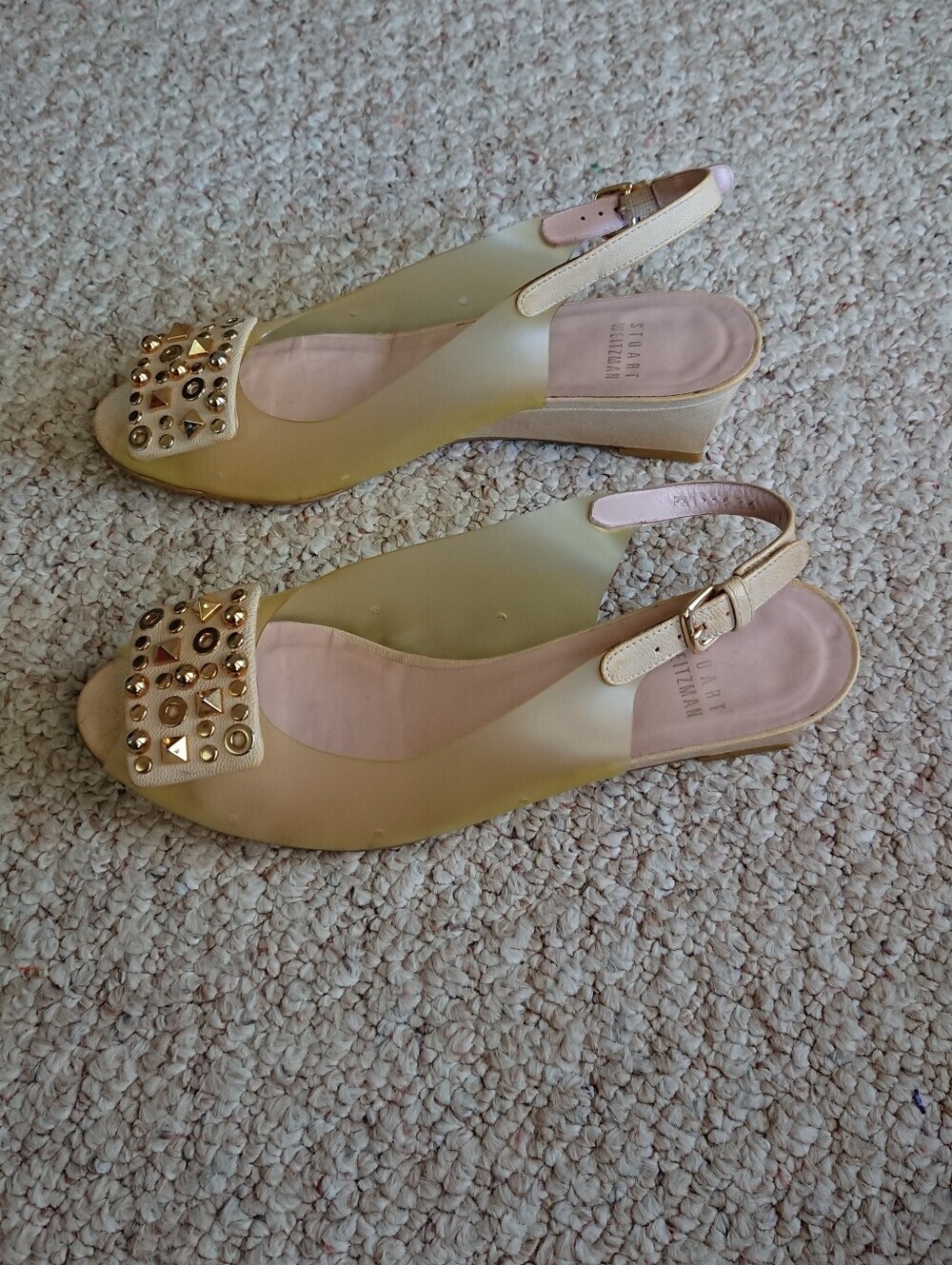 Stuart Weitzman Yellow Jelly Slingback Wedge Sandals with Studded details sz 6.5